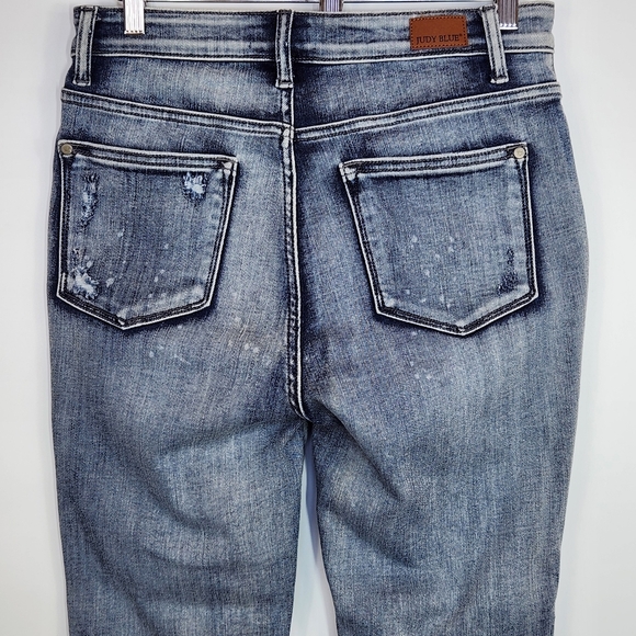 Judy Blue High Rise Skinny Jeans Bleach Splash Distressed Raw Hem Stretch 28 7 - Picture 10 of 13